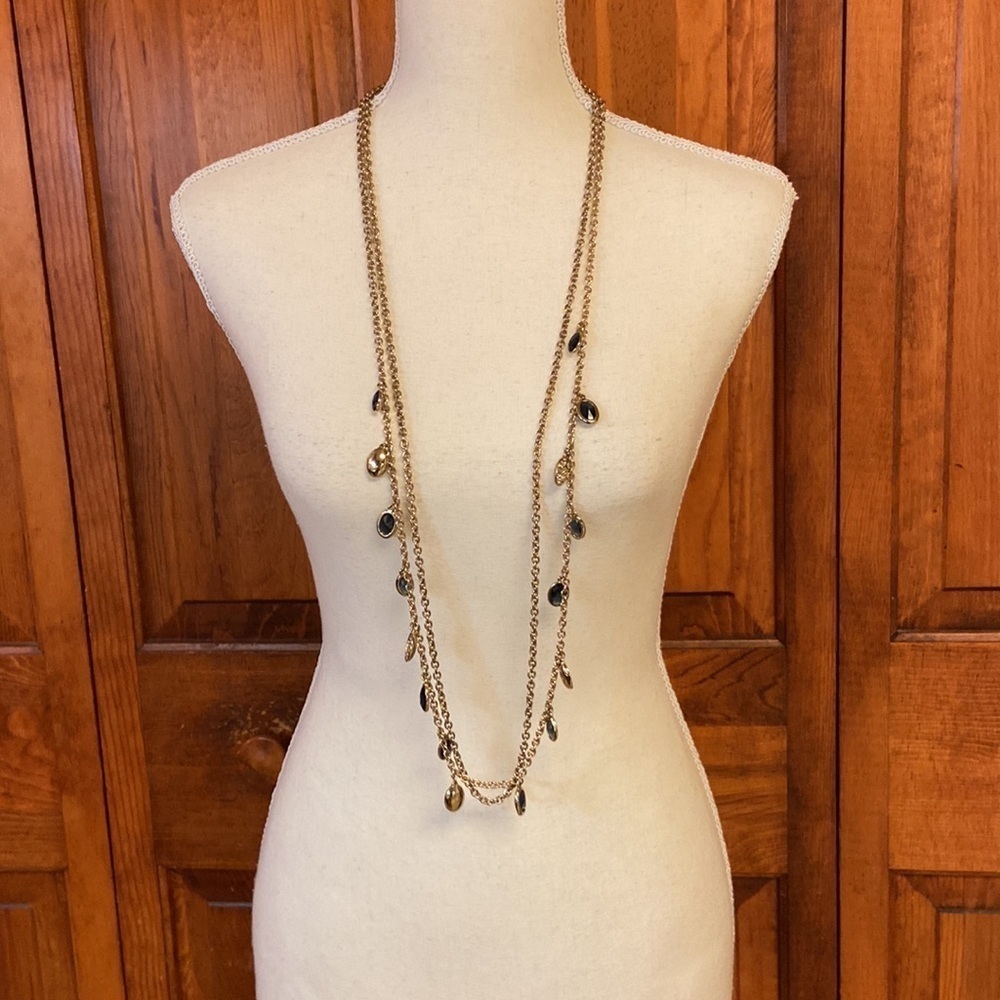 Jones New York INTH Gold Tone/Navy/Faux Diamonds Necklace